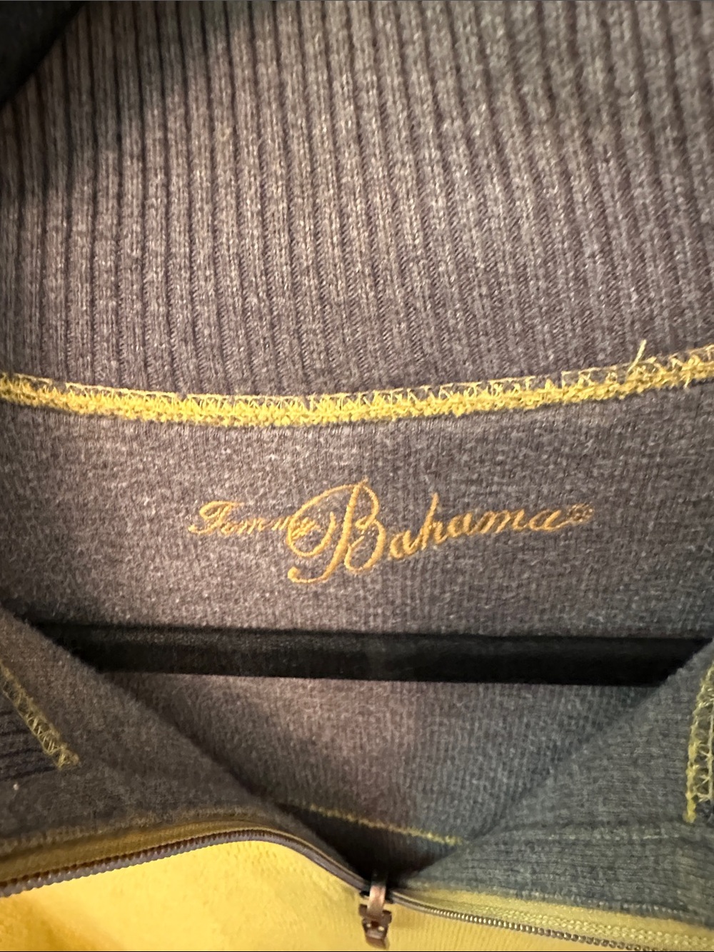 Tommy Bahama Men's Zip-Up Sweater in yellow reversing to grey - Picture 2 of 7